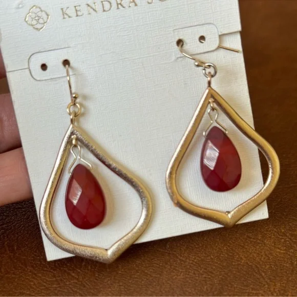 Kendra Scott Gold Frame Earrings with Deep Red Accents - Picture 5 of 5